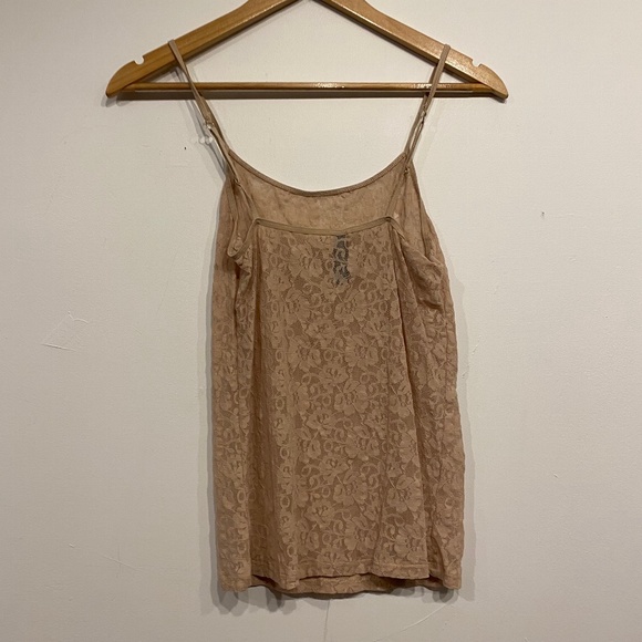 George Tan Lace Sheer Tank Top Size Medium - Picture 2 of 2